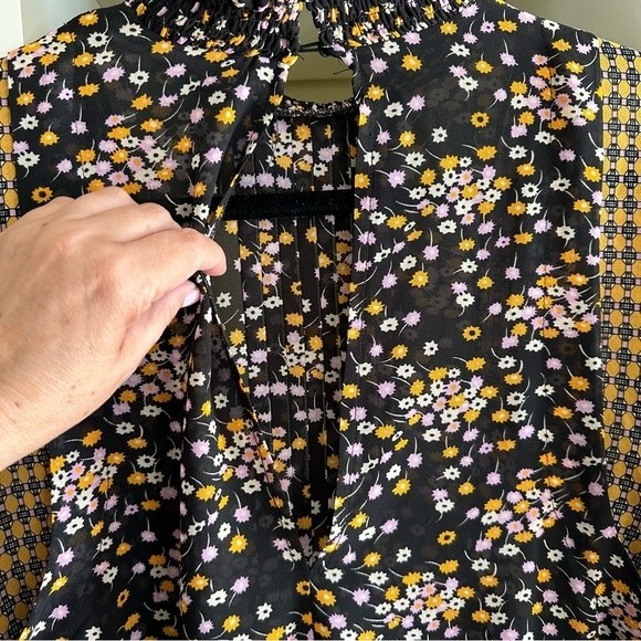 Boho Sfera Sheer Statement Sleeve Multi Colored Floral Blouse Top Size M - Picture 11 of 14
